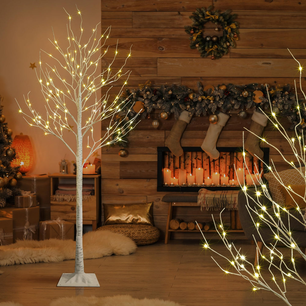 LIGHTSHARE 8FT 132 LED Birch Tree,Home,Festival,Party,Christmas,Indoor and Outdoor Use,Warm White LIGHTSHARE