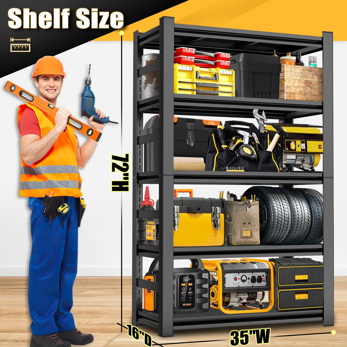 PRESTELION 72" H|35.5" W All - Metal Garage Shelving - Easy Assembly 5 - Tier Shelving Unit|Heavy - Duty Adjustable Shelf|Steel Waterproof Rust - Resistant Shelves for Industrial,Warehouse,Basement PRESTELION