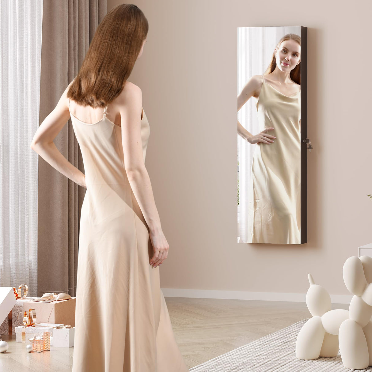 Vlsrka 47.2" LED Jewelry Mirror Cabinet, Wall/Door Mounted Hanging Jewelry Armoire Organizer with Full-Length Mirror, Large Storage Cabinet, 4 Drawers, 5 Shelves, Built-in Lighted Mirror (Black) Vlsrka