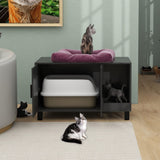 TaoHFE Litter Box Enclosure Cat Litter Box Furniture Hidden with Cat Scratch Pad Decorative Farmhouse Wooden Hidden Litter Box Cat House Litterbox Furniture Cat Box Furniture Litter Box Cabinet Black TaoHFE