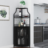 coucheta Corner Bar Cabinet, Wine Bar Cabinet with Glass Holder and Large Storage Space, Corner Liquor Cabinet with Mesh Door and Adjustable Shelf, Black coucheta