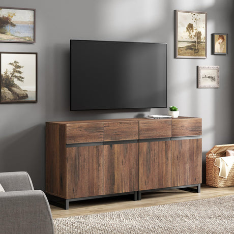 WAMPAT Modern TV Stand for TVs up to 70 inch, 2 in 1 Entertainment Center TV Console with Adjustable Shelves and Metal Base for Living Room,Bedroom,Brown WAMPAT