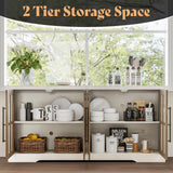 AMERLIFE 63" Buffet Sideboard Cabinet with Storage, Modern Farmhouse Cabinet with 4 Glass Doors & Adjustable Shelf, Wood Buffet Table Cabinet for Kitchen Dining Room Living Room, White AMERLIFE