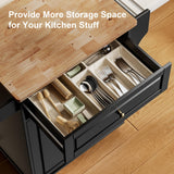 Gizoon Black Kitchen Island Cart with Rubberwood Top & Multi-Storage for Home and Dining Gizoon