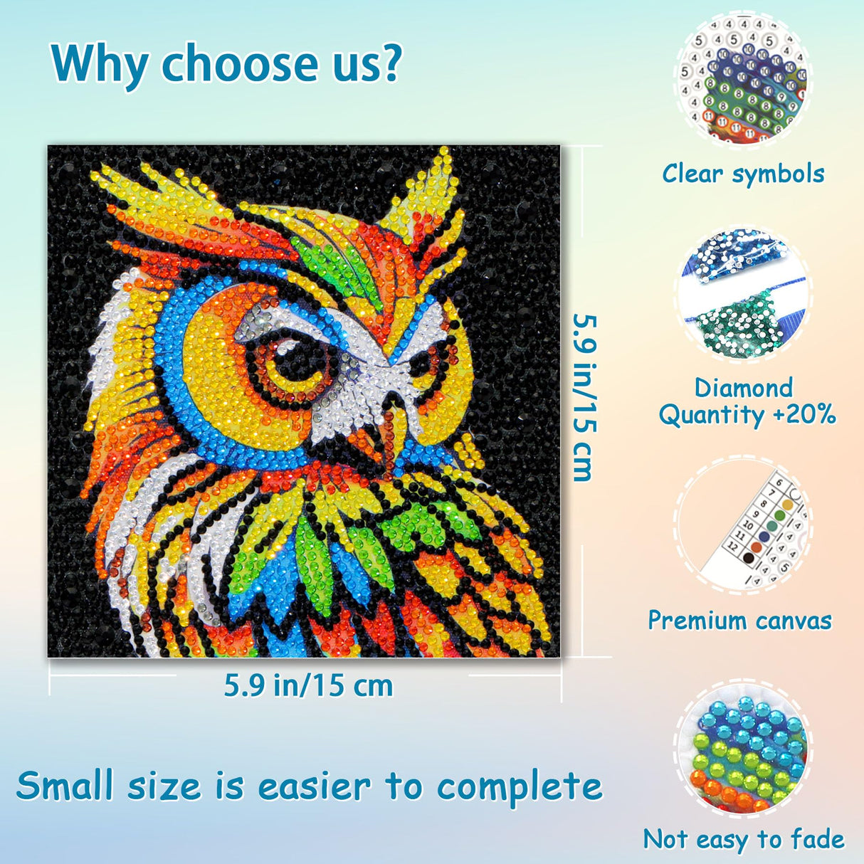 UiSdfuy Diamond Art Kits for Kids, Arts & Crafts Ages 8-12,Diamond Art for Boys Girls,Gem Art 4 Pack Diamond Painting 6"x 6" - Lion Owl Leopard Parrot UiSdfuy