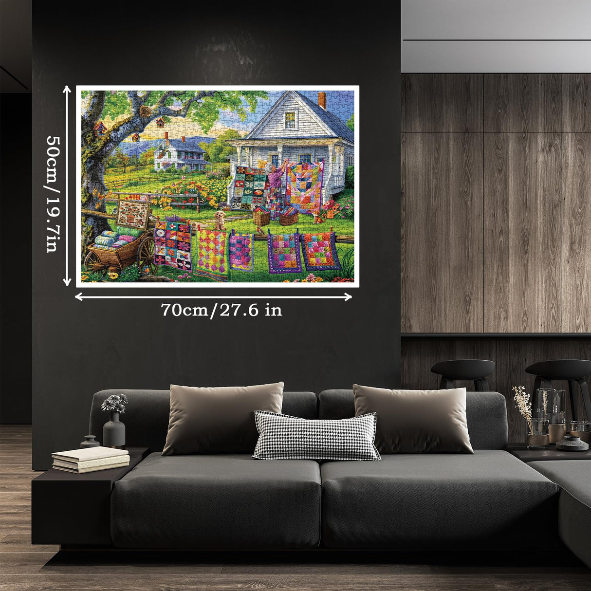 Colorful Quilts Puzzles for Adults 1000 Pieces, Cozy Grandma Garden Jigsaw Puzzles, Pretty Cat Flower Puzzles BBOLDIN