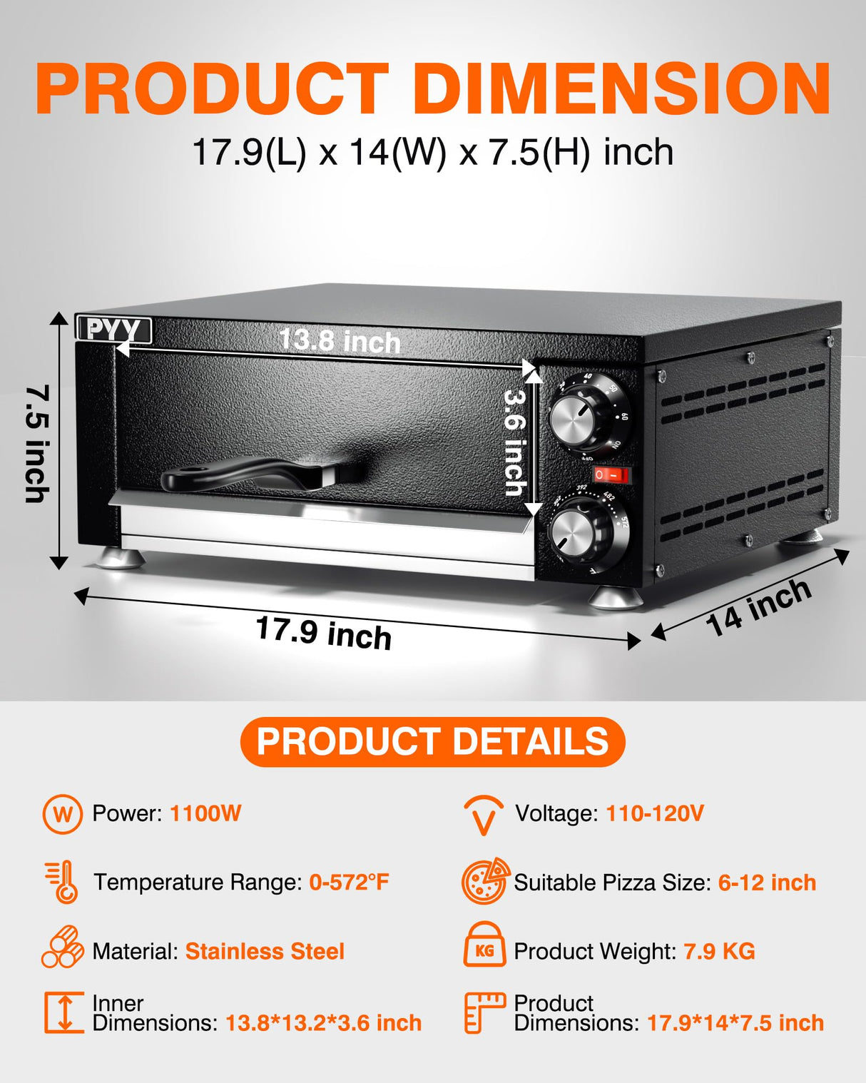 PYY Electric Pizza Oven Indoor Countertop Pizza Oven Commercial Pizza Maker Machine for Home with Timer Stainless Steel Pizza Cooker PYY
