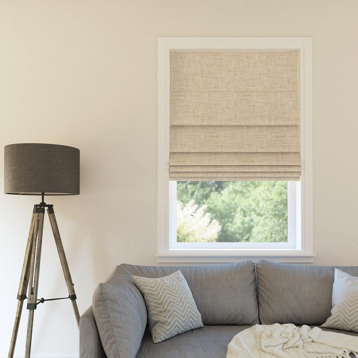 Sun Zero Seraphina Textured 100% Blackout Cordless Roman Shade, 31" x 64", Taupe Sun Zero