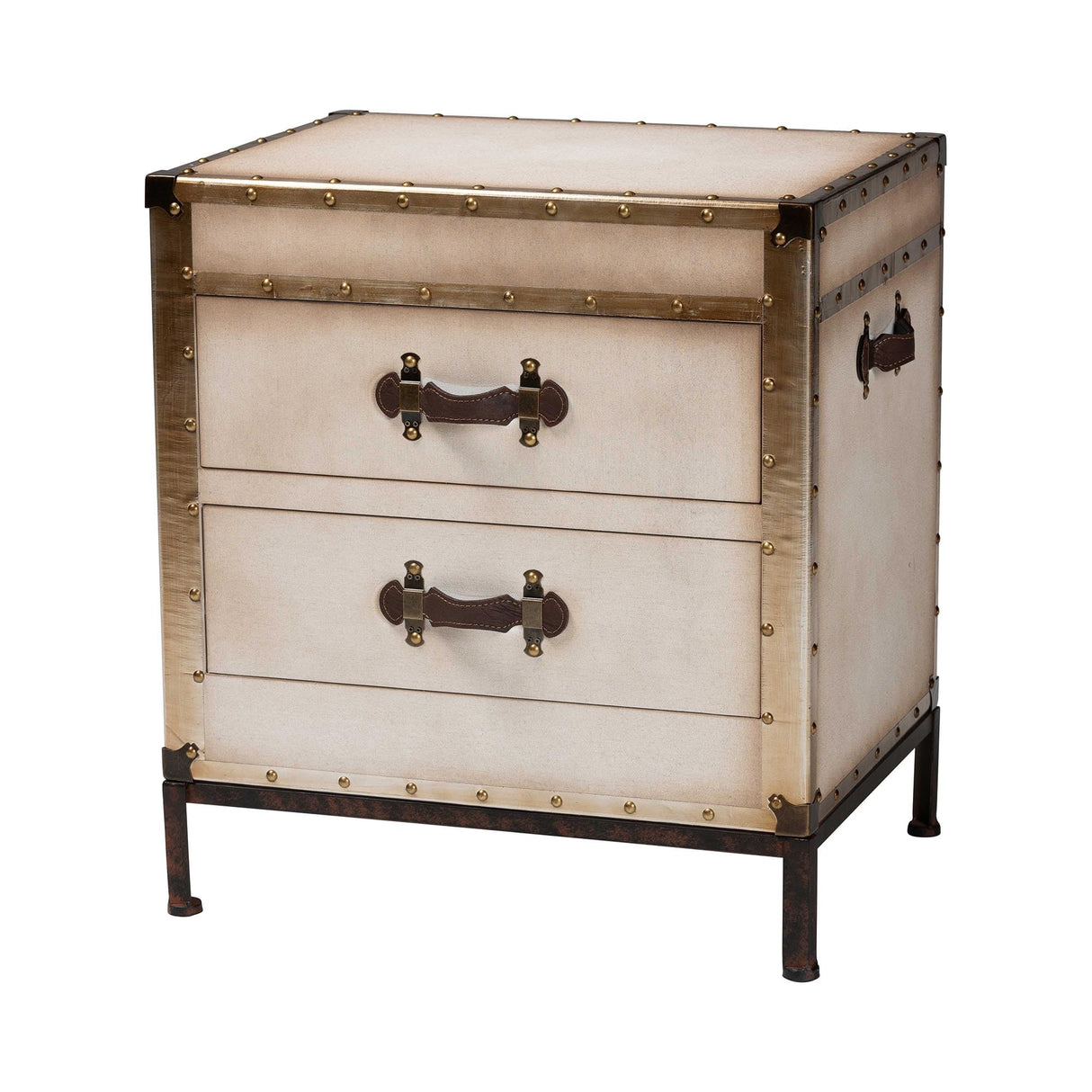 Baxton Studio Laura Vintage White Canvas 2-Drawer End Table Trunk Baxton Studio