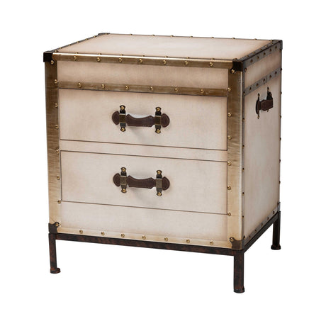 Baxton Studio Laura Vintage White Canvas 2-Drawer End Table Trunk Baxton Studio