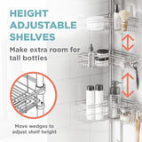 Zenna Home Tension Pole Shower Caddy Corner Organizer, Adjustable Standing Shower Caddy with 4 L-shaped Baskets and Hooks, Rust Resistant Bathroom Tension Rod Organizer, 60 to 97 Inch, Satin Nickel Zenna Home