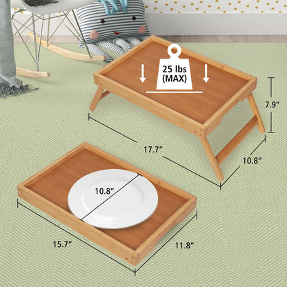 Artmeer Bed Tray Table with Folding Legs,Bamboo Breakfast in Bed for TV Table, Laptop Computer Tray,Eating,Snack Tray(Bamboo)