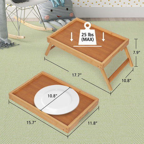 Artmeer Bed Tray Table with Folding Legs,Bamboo Breakfast in Bed for TV Table, Laptop Computer Tray,Eating,Snack Tray(Bamboo) Artmeer