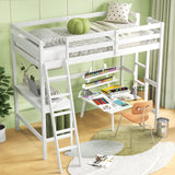 Giantex White Twin Size Loft Bed with Desk, Solid Wood Frame, Dual Ladders & Full-Length Guardrail Giantex