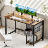 SMUG Computer Desk with Storage Drawers, 40 Inch Small Office Desk Modern Simple Workstation Study Writing Table for Home Bedroom, Rustic Brown SMUG