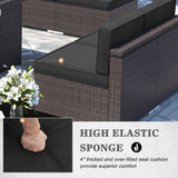 Vakollia 6 Pieces Patio Furniture Set with 44" Propane Gas Fire Pit Table, Outdoor Sectional Brown Rattan Wicker Conversation Sofa Sets with Coffee Table Vakollia