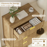 LYNSOM Fluted 5 Drawers Dresser, 45" Tall Modern Chest of Drawers with Metal Handle and Curved Profile Design, Wood Drawer Organizer for Bedroom, Living Room, Hallway, Entryway, Natural Oak LYNSOM