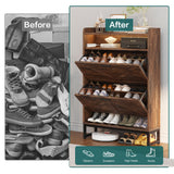 spanspace Shoe Storage Cabinet with 2 Flip Drawers & Adjustable Shelf，47-Inch Hidden Shoe Storage, Space-Saving Narrow Shoe Rack Cabinet for Hallway spanspace