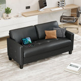 STHOUYN 59” Black Faux Leather Sofa Couch, Modern Comfy Office 2 Seater Couch Loveseat with USB and Tufted Armrest, Small Love Seat Couches for Living Room, Bedroom, Apartment STHOUYN