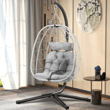 DWVO Egg Hanging Swing Chair with Stand Egg Chair Wicker Egg Chair with Cushions 330lbs for Patio, Bedroom, Garden and Balcony, Light Gray DWVO