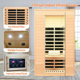 2 Person Infrared Sauna, Low EMF Far Infrared Sauna, Canadian Hemlock Wood Sauna for Home 1500W Indoor Sauna Home Spa Sauna with Bluetooth Speakers, Reading Lights, Roof Vent, Tempered Glass SALUSHEAT
