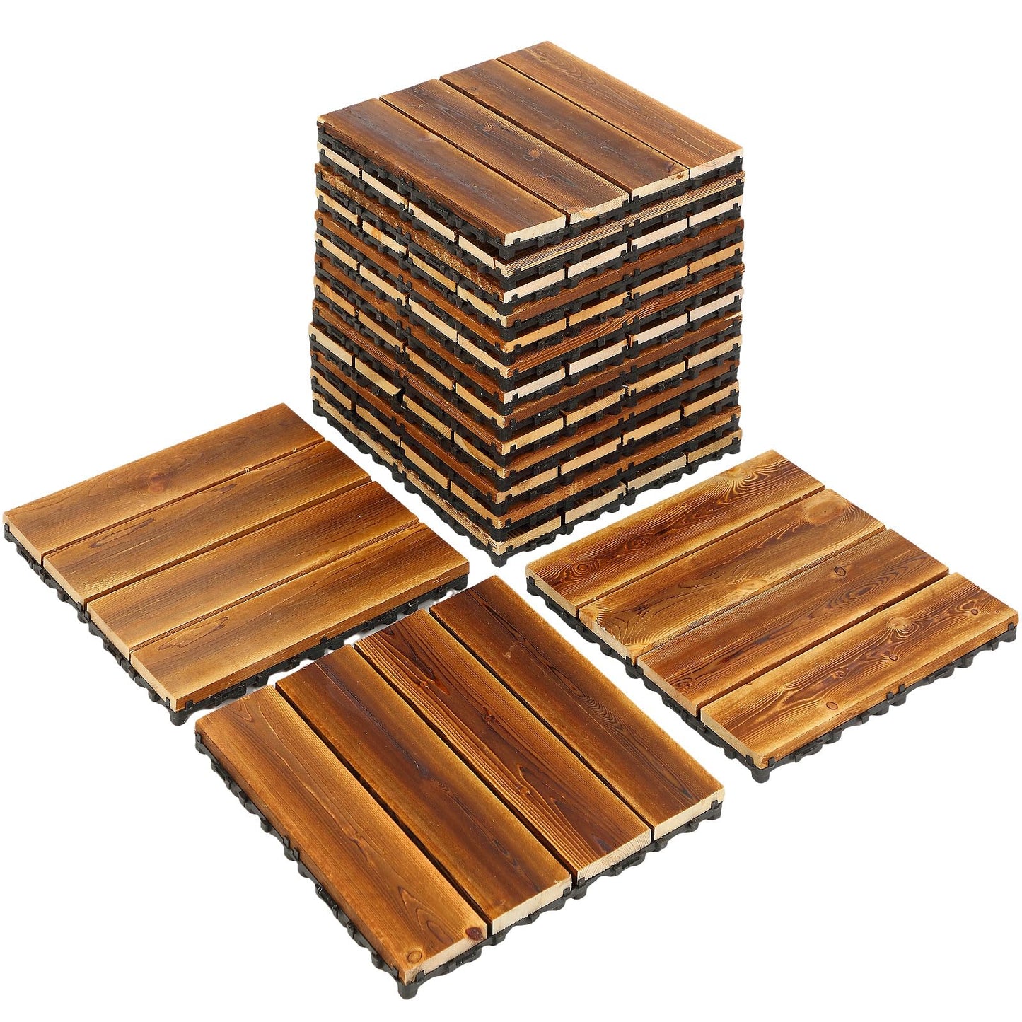 Hardwood Interlocking Tiles 12'' x 12'' Outdoor Wood Flooring Waterproof Wooden Floor Tiles for Patio Indoor Outdoor Garden Balcony Backyard Poolside(36 Pcs)