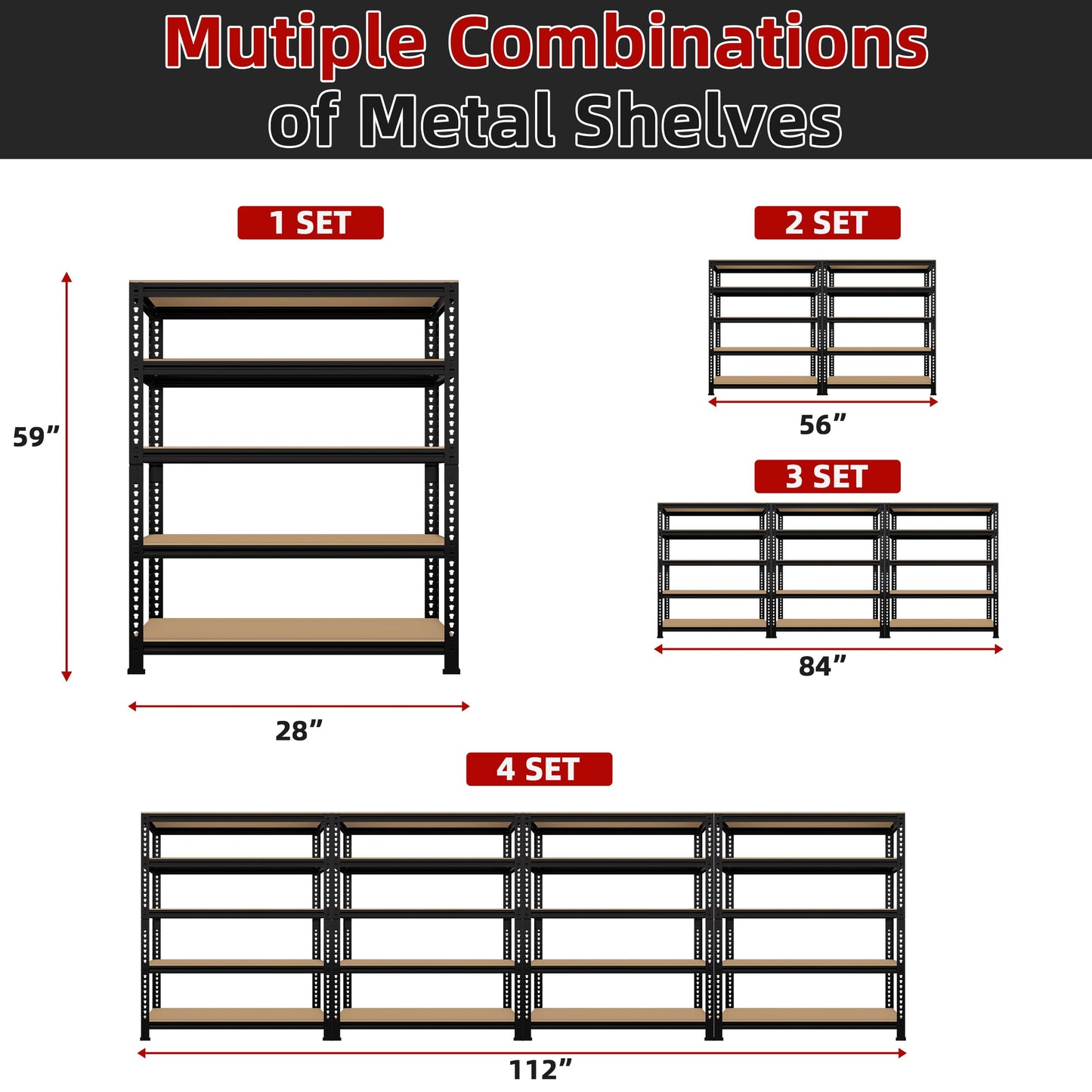 BuxWellBang 5-Shelf Heavy Duty Shelving - Adjustable Garage Storage Shelves, Metal Utility Storage Racks for Warehouse Pantry Basement Kitchen, Garage Organizers Shef Unit, Black, Packs of 3