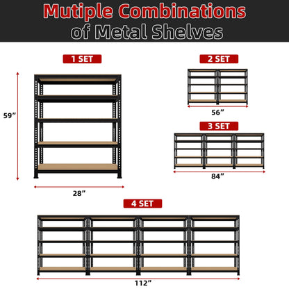 BuxWellBang 5-Shelf Heavy Duty Shelving - Adjustable Garage Storage Shelves, Metal Utility Storage Racks for Warehouse Pantry Basement Kitchen, Garage Organizers Shef Unit, Black, Packs of 3