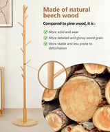 Cozivolife Solid Wood Coat Rack Stand with 9 Hooks, 3 Height Adjustable, Freestanding Coat Tree Hanger for Clothes, Hats, Scarves, bags, Bedroom, Office, Entryway Cozivolife