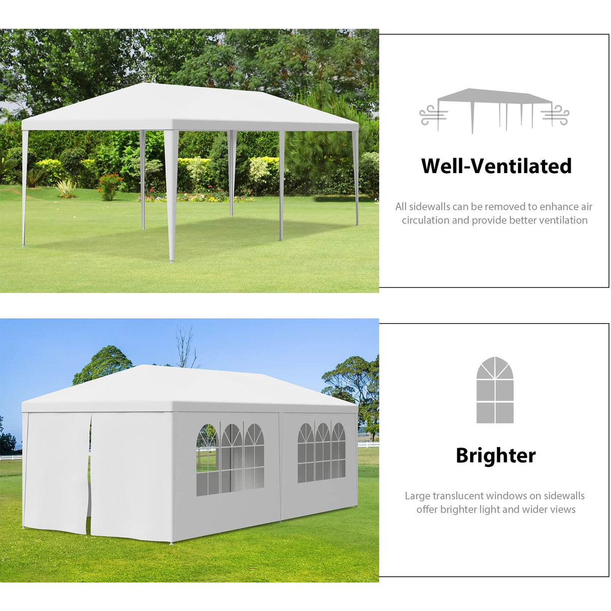 F2C 10 x20 Outdoor Gazebo White Canopy with sidewalls Party Wedding Tent Cater Events Pavilion Beach BBQ (10'X20') F2C