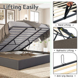 Jocisland King Size Lift Up Storage Bed Frame, Linen Upholstered Platform Bed with Vertical Channel Tufted Headboard and Wingback, Hydraulic System, No Box Spring Needed, Wood Slats Support, Dark Grey Jocisland