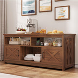 DWVO Farmhouse TV Stand for Television up to 65 Inch, Entertainment Center with Power Outlets and Open Shelf, Rustic TV Cabinet Media Console Table for Living Room, Walnut, 59 Inches DWVO