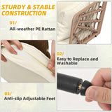 DWVO Outdoor Sectional Sofa Set 4 Piece 5-Seater Rattan Patio Furniture Set with 2-Tier Coffee Table&Cushions L Shape Outdoor Couch Boho Conversation Set for Garden Porch Backyard Relaxation DWVO