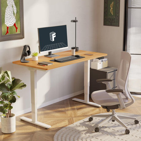 FLEXISPOT Standing Desk 3 Stages Dual Motor Electric Stand Up Desk 60x24 Inch Whole-Piece Board Height Adjustable Desk Electric Sit Stand Desk(White FLEXISPOT