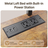 Gizoon Loft Bed Twin Size, Twin Loft Bed with Desk and LED Lights, Charging Sation & Storage Shelves, Heavy Duty Metal Bed Frames with Safety Guard & Ladder, No Box Spring Needed, Space-Saving, Brown Gizoon