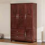 Tafeumob Solid Wood Armoire Wardrobe: 3 Doors Solid Wood Bedroom Armoires with Hangingrod Clothes Organizer Cabinet Storage with 2 Drawers Brown Finish 46.3" L x 19.69" W x 70.87" H Tafeumob