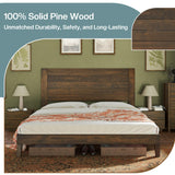 Jocisland Farmhouse Solid Wood Full Size Bed Frame with 48'' High Headboard, Rustic Platform Bed with Under-Bed Storage, No Box Spring Needed, Heavy Duty Support for Small Bedroom, Dark Brown Jocisland