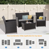FHFO 4 Piece Outdoor Patio Furniture Sets, Outside Furniture Outdoor Sectional Wicker Conversation Sofa Set, Rattan Couch Set for Balcony Porch Backyard (Black-Grey) FHFO
