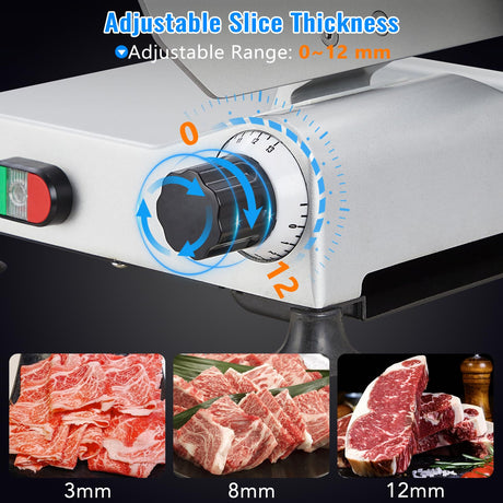 Takywep Meat Slicer, 240W Electric Food Slicer with 10" Stainless Steel Blade and Built-in Sharpening Stone, Adjustable Thickness Meat Slicer for Home and Commercial Use to Cuts Meat, Bread and Cheese Takywep