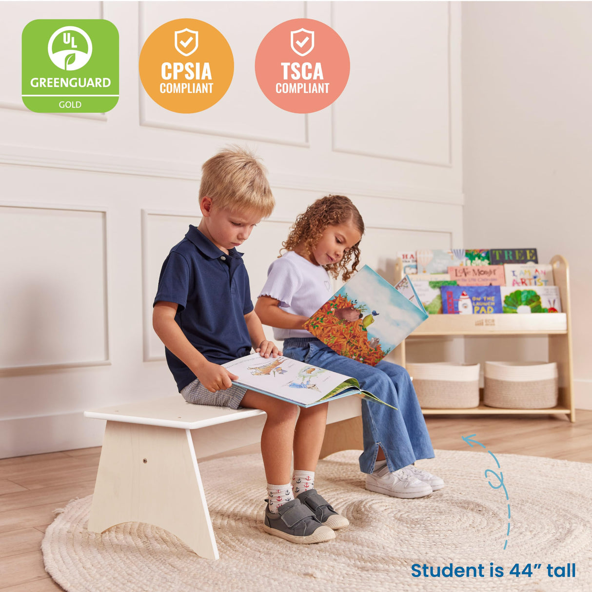 ECR4Kids Kiddo Bench, Kids Furniture, White Wash ECR4Kids