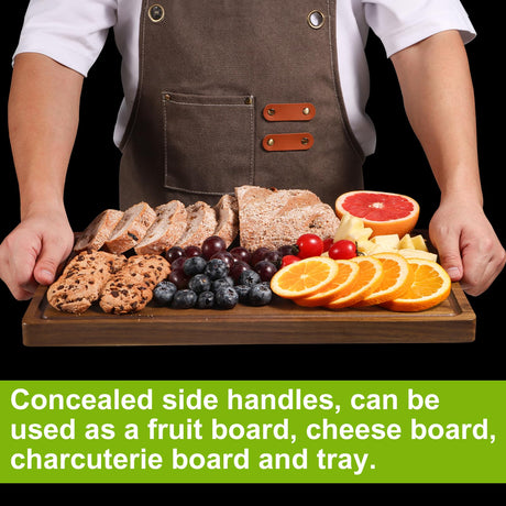 Wood Cutting Board for Kitchen, Large Wooden Thick Chopping Board with Juice Groove and Handles, Pre-Oiled Carving Tray for Meat & Cheese (17 x 12 inch) Lelwoy