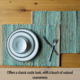 Chardin Home Natural Jute & Aqua Turquoise Placemats, Set of 4 – Rustic Handmade Boho Table Mats, 13x19 in Dining Table Placemats - Kitchen, Everyday Meals, Holidays, Farmhouse or Modern Table Décor Chardin home