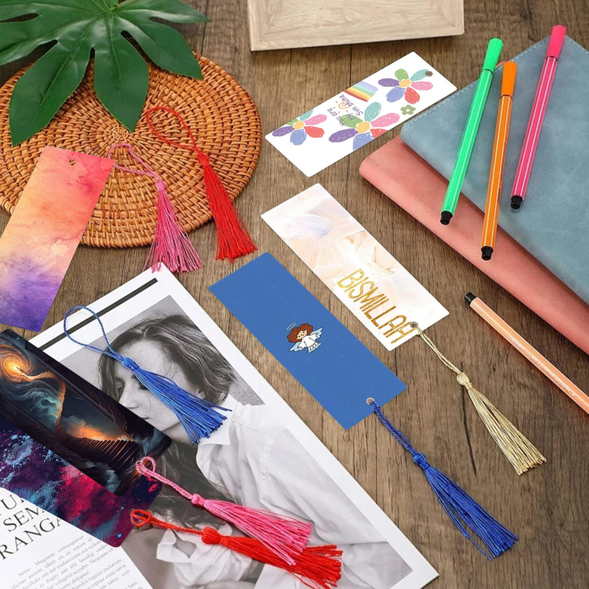 100 Pcs Sublimation Bookmark Blank, Paper DIY Bookmarks with Hole and Colorful Tassels for Crafts,Personalized Tassels Blank Bookmarks Cevhzoe