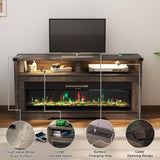 COCO DESIGN Fireplace TV Stand, Multicolor Wood Texture 50" Electric Fireplace with Highlight Storage Cabinet, LED Light Entertainment Center, for TVs Up to 65"(Gray) COCO DESIGN