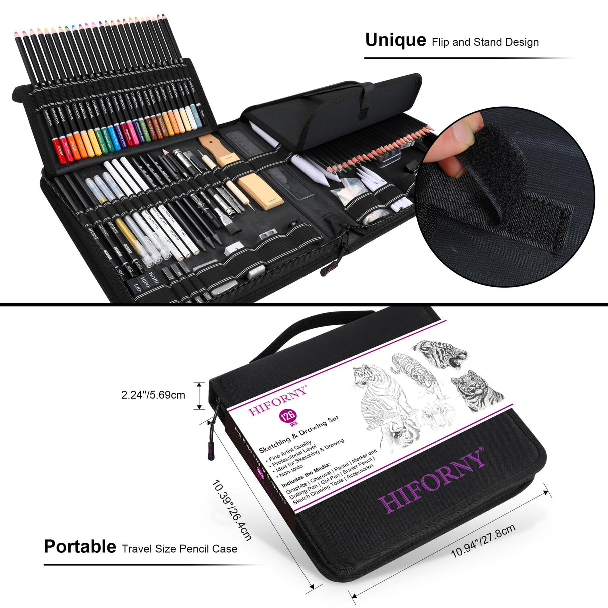 HIFORNY 126 PCS Drawing Kit Sketching Pencil Set,Sketch Pencils Art Supplies with 3-Color Sketchbook,Graphite,Charcoal,Blending Tools,Drawing Pencils for Adults Artists in Zipper Case HIFORNY