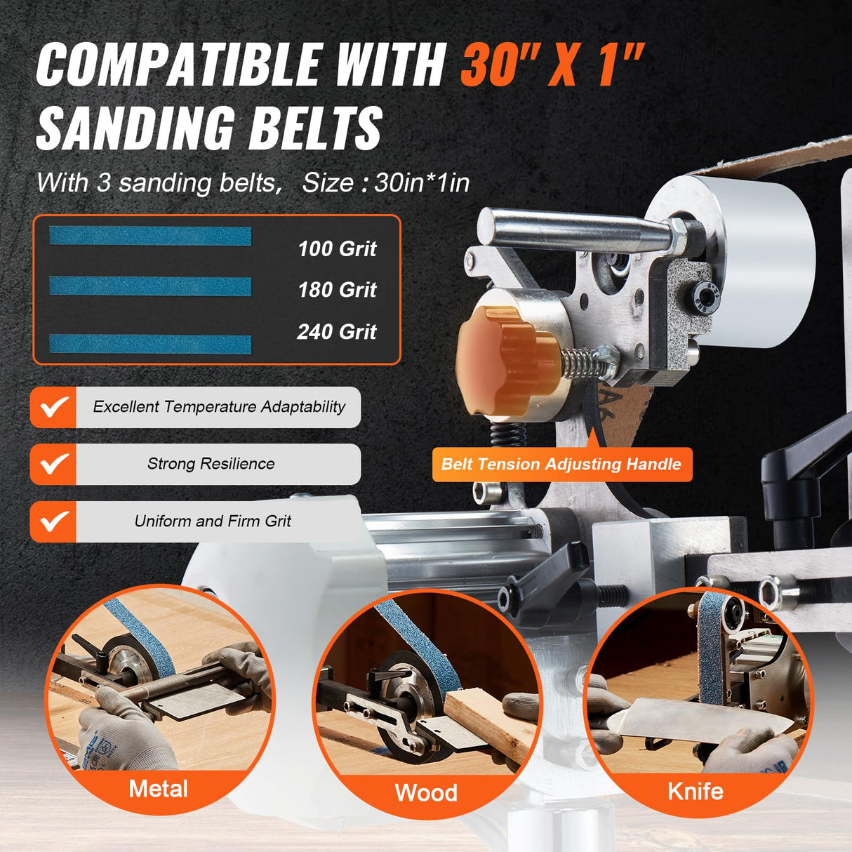 VEVOR Belt Grinder Sander, 30 x 1-Inch Variable Speed Belt Polisher with VFD, 550W Polishing Grinding Machine with 2 Grinding Moulds & 3PCS Sanding Belts for Metalworking, Knife Making VEVOR