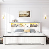 EnHomee King Bed Frame with Headboard and Storage, 4 Drawers & LED & USB King Bed Frame with Storage Farmhouse King Size Bed Frame Built in Charging Station,NO Noise,No Box Spring Needed,White EnHomee
