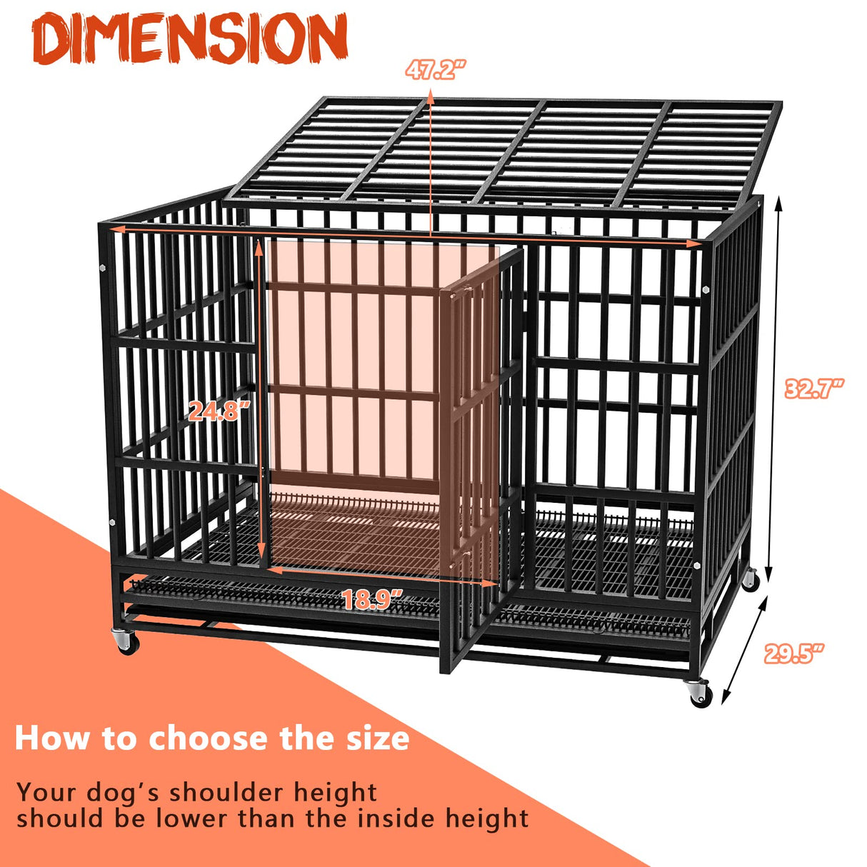 LEMBERI 48/38 inch Heavy Duty Indestructible Dog Crate, Escape Proof Dog Cage Kennel with Lockable Wheels,High Anxiety Double Door,Extra Large Crate Indoor for Large Dog with Removable Tray LEMBERI