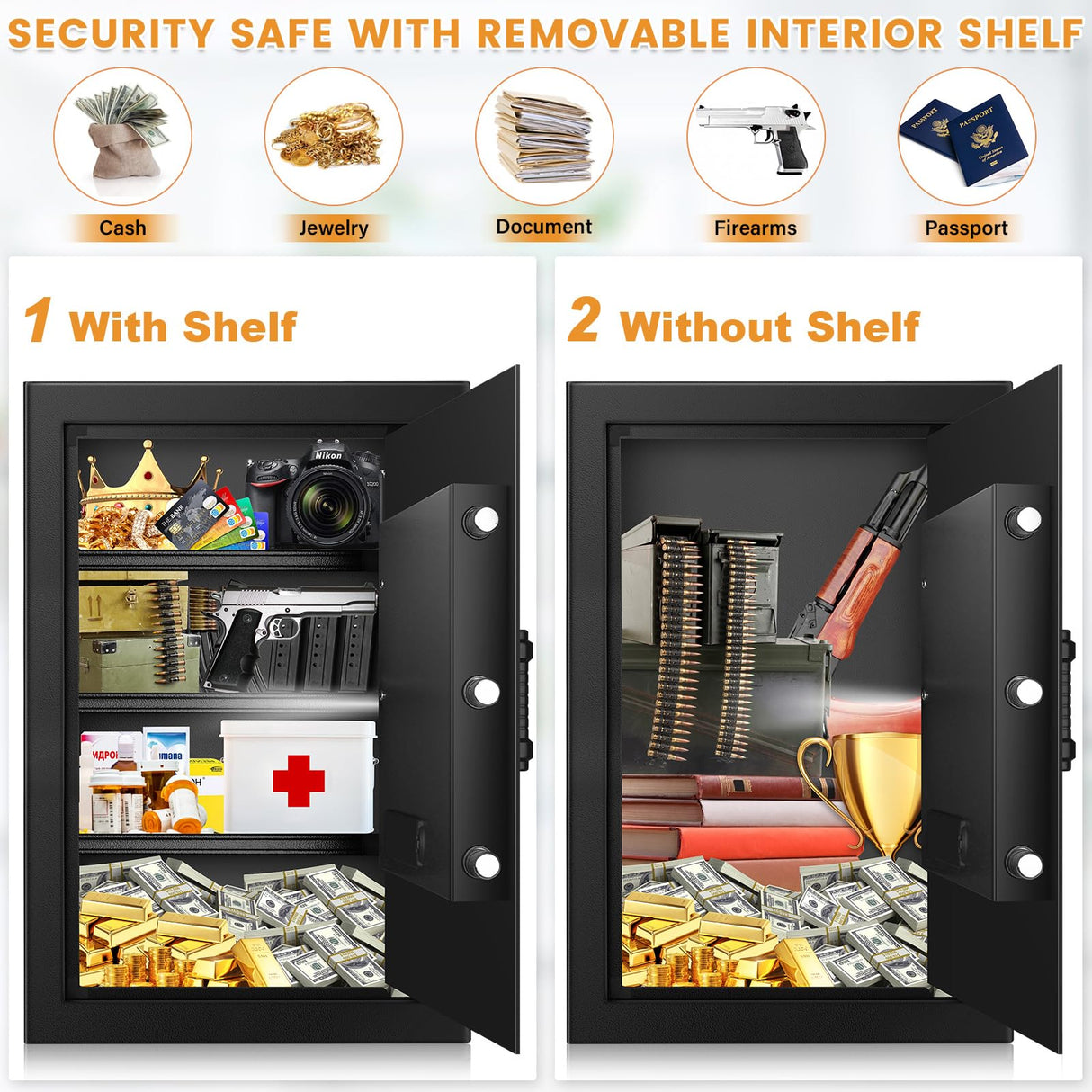 3.8 Cu ft Extra Large Safe Box Fireproof Waterproof, Security Home Safe with Fireproof Bag, LCD Digital Keypad Key Lock and Removable Shelf, Fire Document Safe for Money Medicines Jewelry Valuables Povanje