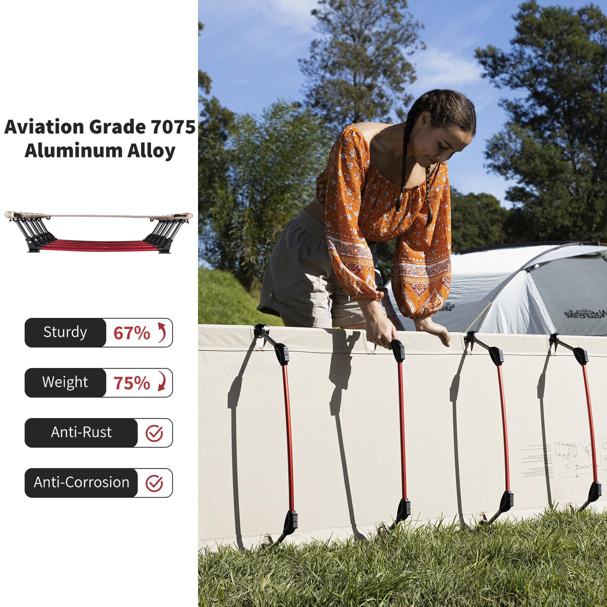 Naturehike Ultralight Camping Cot, Easy to Assemble Folding Tent Cot, Compact & Protable Camping Bed for Camping, Mountaineering, & Hiking, Supports 330lbs with Carry Bag, Kahki Naturehike